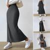 Maxi Skirt with Side Slits High-Waisted Ribbed Long Skirt Solid Color Hip Wrapped Autumn Winter Long Skirt