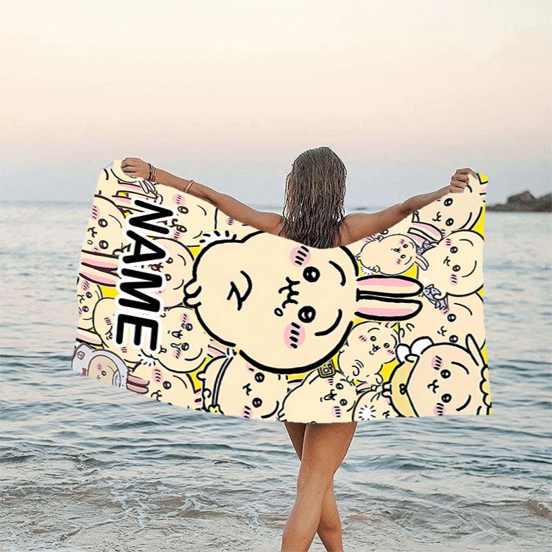 1pc Chiikawa Beach Towel with Custom Name, Beach/Swimming/Bath/Picnic/Camping Towel, Suitable for Seaside Beaches