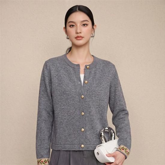 L*P Pure Wool Old Money Style Patchwork Stand Collar Cardigan Sweater Coat