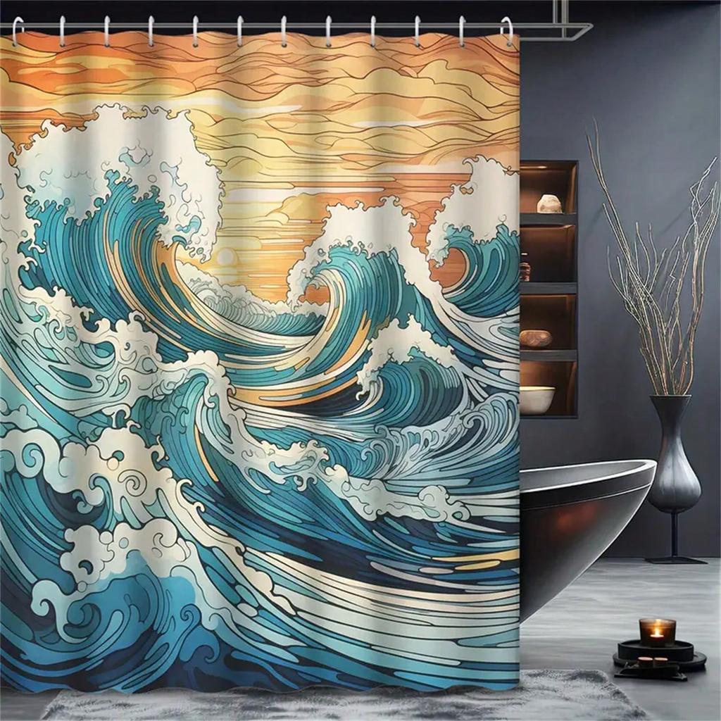 Ocean Wave Shower Curtain: Embrace the Dynamic Design, Soft Fabric, and Nautical Vibes for Your Inspiring Bathroom