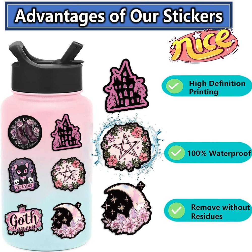 50Pcs Cool Pink Gothic Skull Graffiti Stickers Diy Scrapbook Luggage Waterproof Pvc Stickertarot Goth Decals