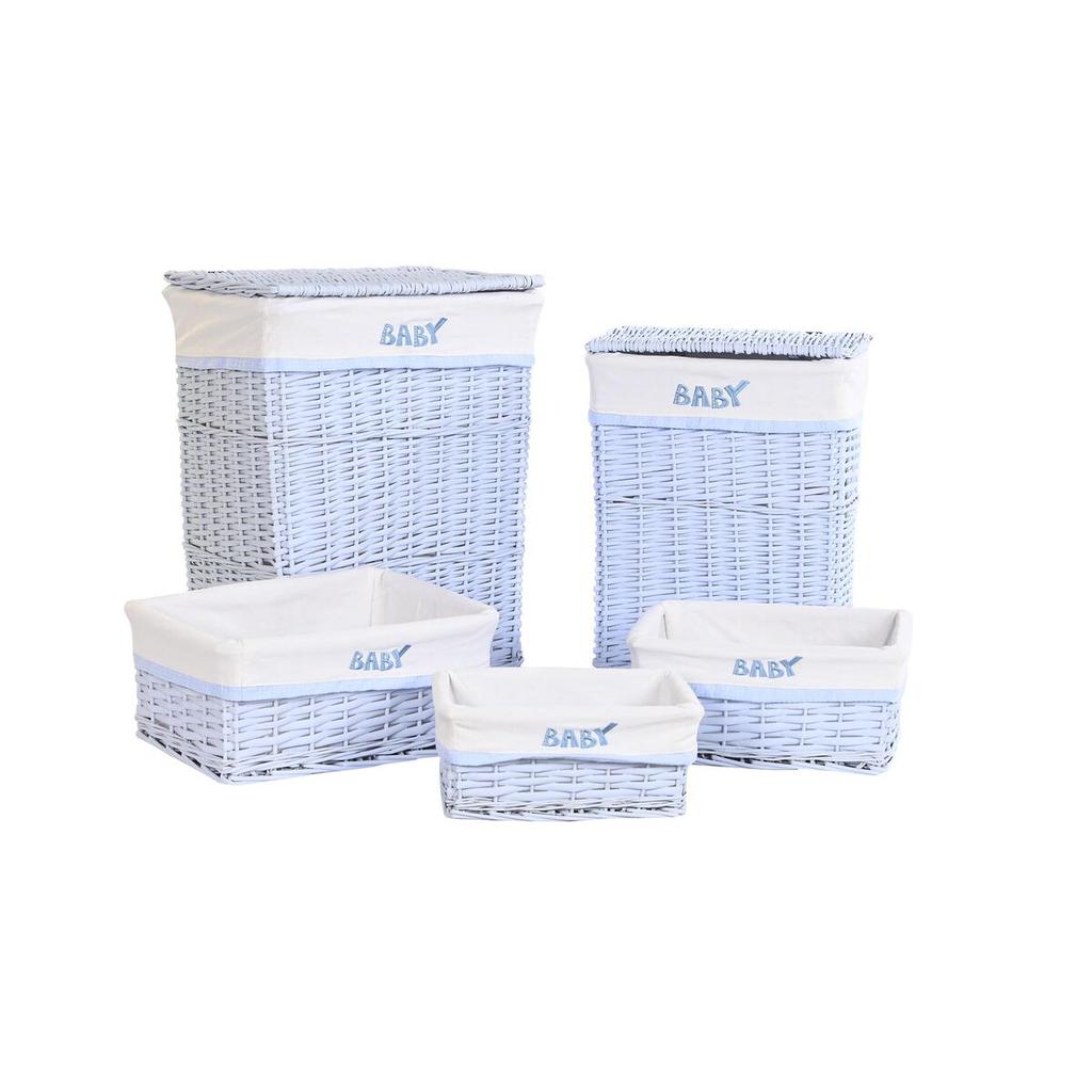 Set of Baskets DKD Home Decor Blue Celeste Wicker Children's 44 X 34 X 56 Cm (5 Pieces)