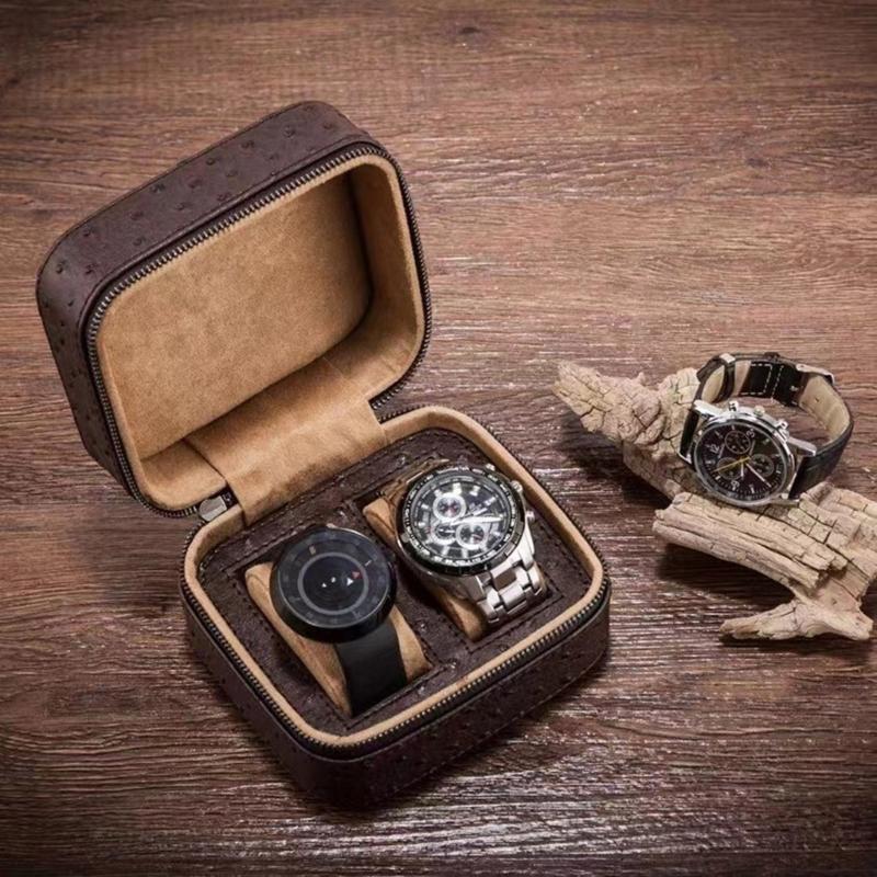 Elegant PU Leather Watch Case 2 Slots Timepieces Organizer Fashionable Watches Travel Pouch for Jewelry Enthusiasts
