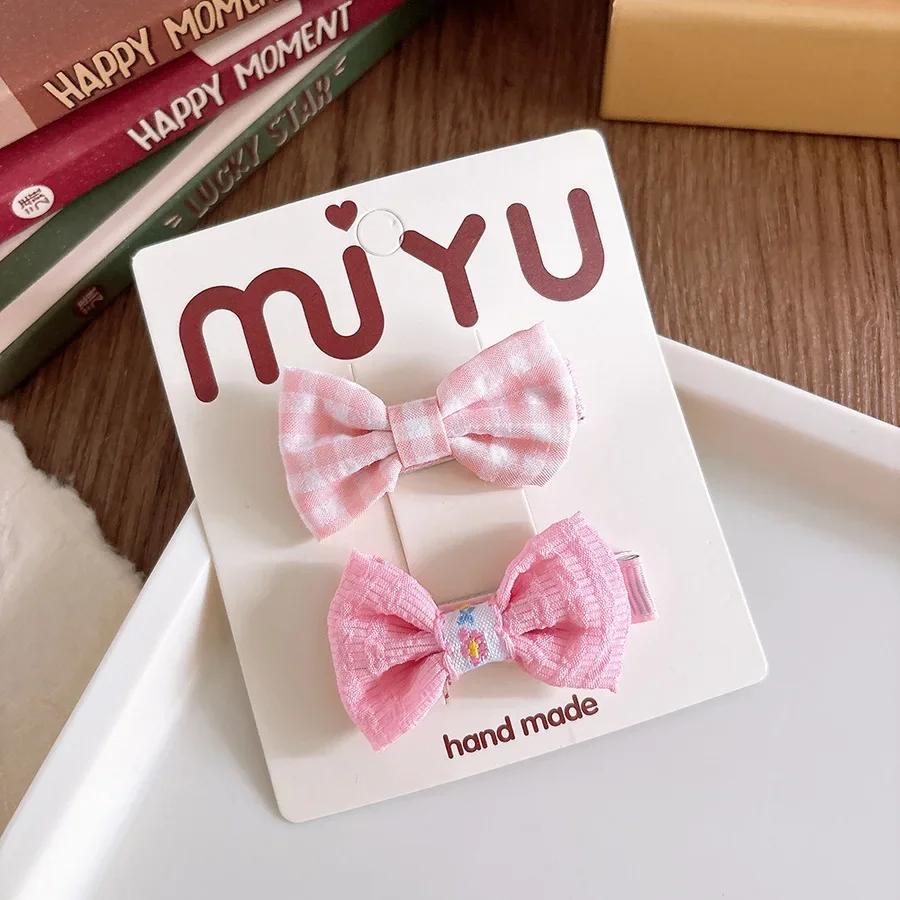 2pcs Pink Kids Barrettes Flower and Bow Fabric Bow Children Baby Hair Clips Hairpins BB Girl's Bangs  Hairpins Kids Accessories