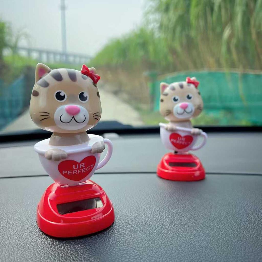 Car Solar-Powered Cute Dancing Cat Ornament Car Interior Center Console Ornament Decoration Car Roof Instrument Swing