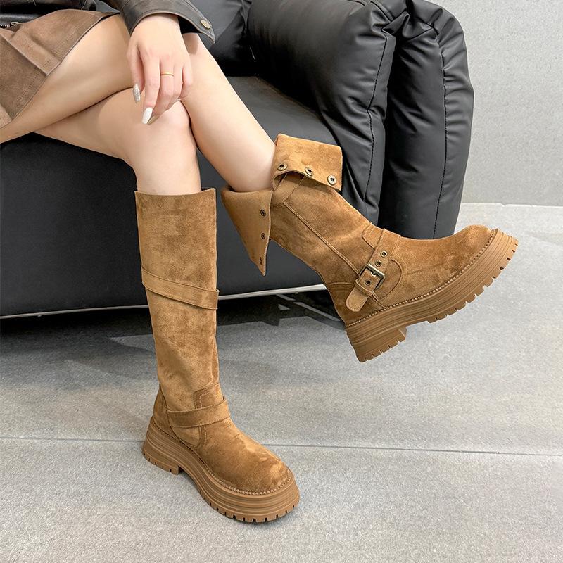 Boots Women'S Autumn And Winter New Chelsea Martin Boots Khaki But Knee Boots British Knight Boots