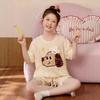 Girls Short Sleeve Pajama Set Cartoon Print Cotton Lyocell Sleepwear Ages 8 Lightweight Home Outfit