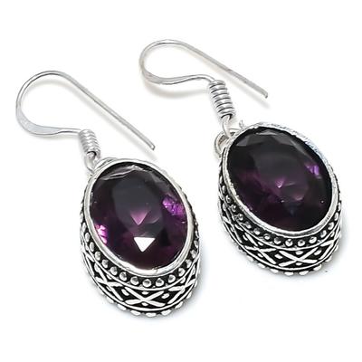 Amethyst Gemstone Handmade 925 Sterling Silver Jewelry Earring 1.42" S0w60