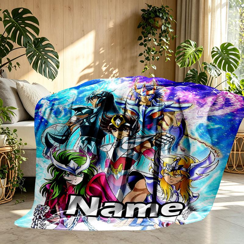 Custom Name Personalized Saint Seiya Print Blanket, Home Decor, Bedroom, Sofa, Camping, Couch, Gifts for Birthday Christmas