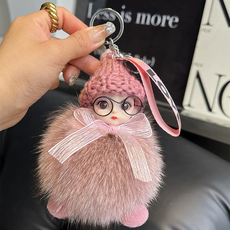 Echter Fuchspelz Puppe Auto Schlüsselanhänger Anhänger Niedliche Plüschpuppe Puppe Buchtaschenanhänger Paargeschenk