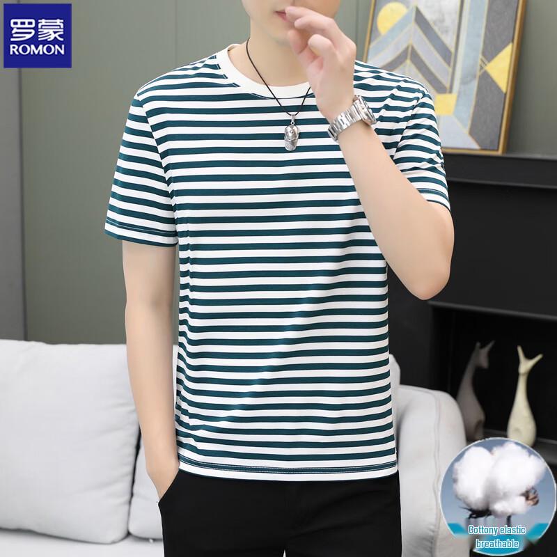 ROMON Herren Casual gestreiftes Kurzarm-T-Shirt