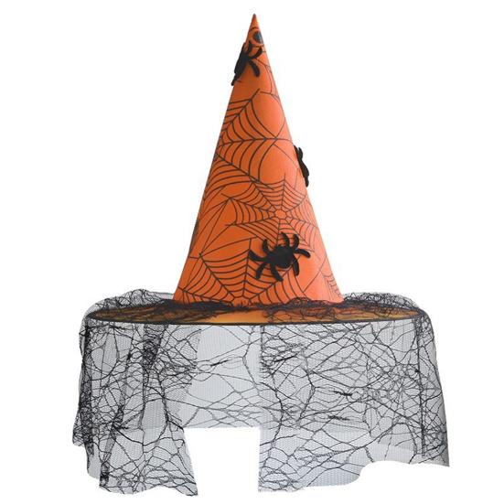 Creative Halloween Night Headgear Witch Hat, with Lace Mesh And Simulated Spiders, Gothic Decorative Spider Web Hat Style Costume Accessory,