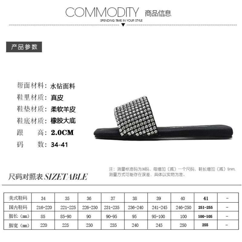 Rhinestone Flat Bottom One-word Slippers for Women To Wear 2025 Summer New Fashion Square Head Open-toed Sandals, Foreign Style Home Niche