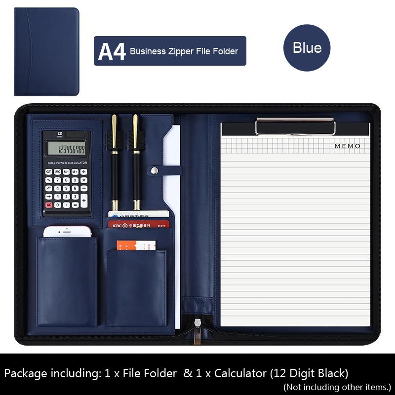Multifunctional A4 Leather Conference Portfolio Folder for Document Organizer Zippered Man Executive Folder Briefcase Office