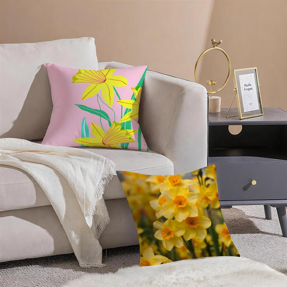 Warm bright yellow Daffodil Narcissus flowers Cushion Cover Throw Pillow Cover Hidden Button Durable Polyester Chair Cushion