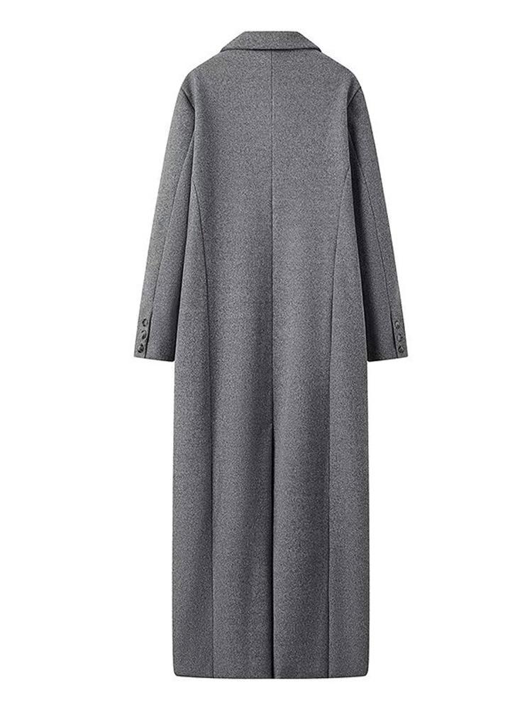 Palton Lung din Lână Artificială pentru Femei Palton cu Gât în V și Dublu Piept pentru Femei Palton Lung Gri pentru Femei, Rezistent la Vânt și Călduros Stil Clasic Minimalist