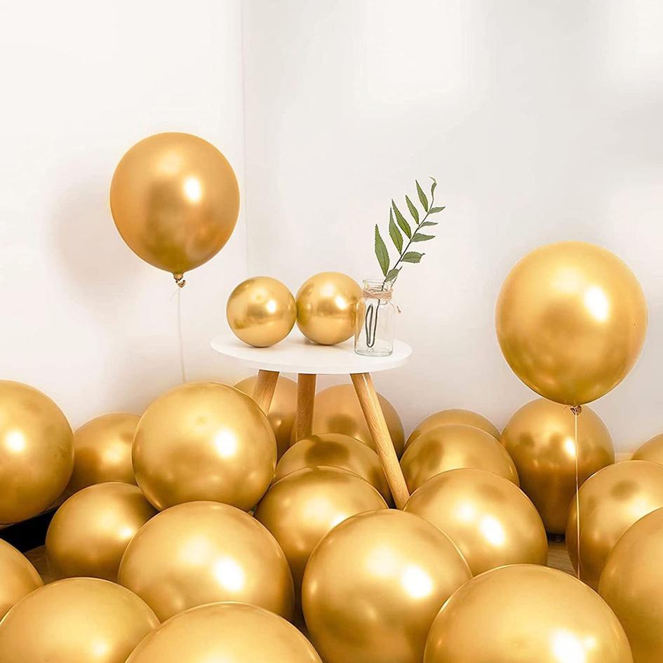 Gold chrome balloons birthday decoration set of 100 large metallic pieces