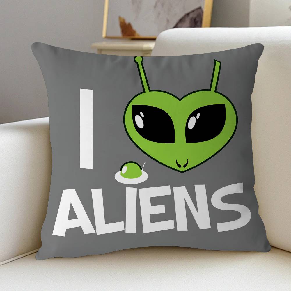 Cute Funny Green Alien Cat Pillow Cover Design Cushion Cover Decor Holiday Decorati