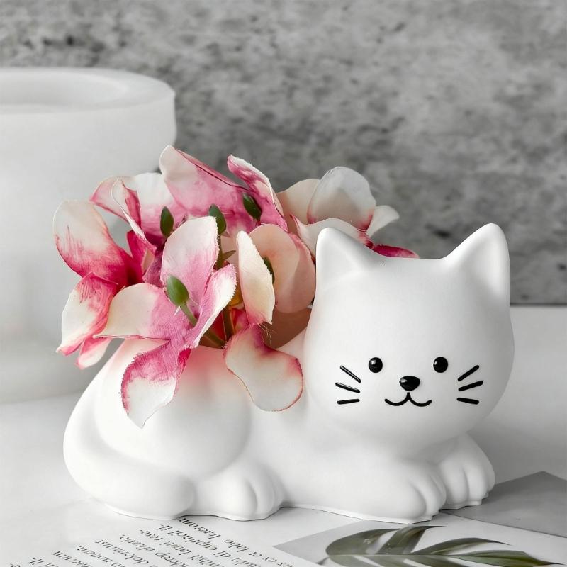 Animal Kitten Shape Candle Cup Silicone Mold Easy Demolding For Candle Container Soap Plant Flowerpot Holiday Decoration