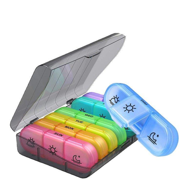Cross-border Travel Medicine Box: 21-Compartment, Anti-Mistake, Week-Long, Portable Organizer for Medication with Light-Proof Design.