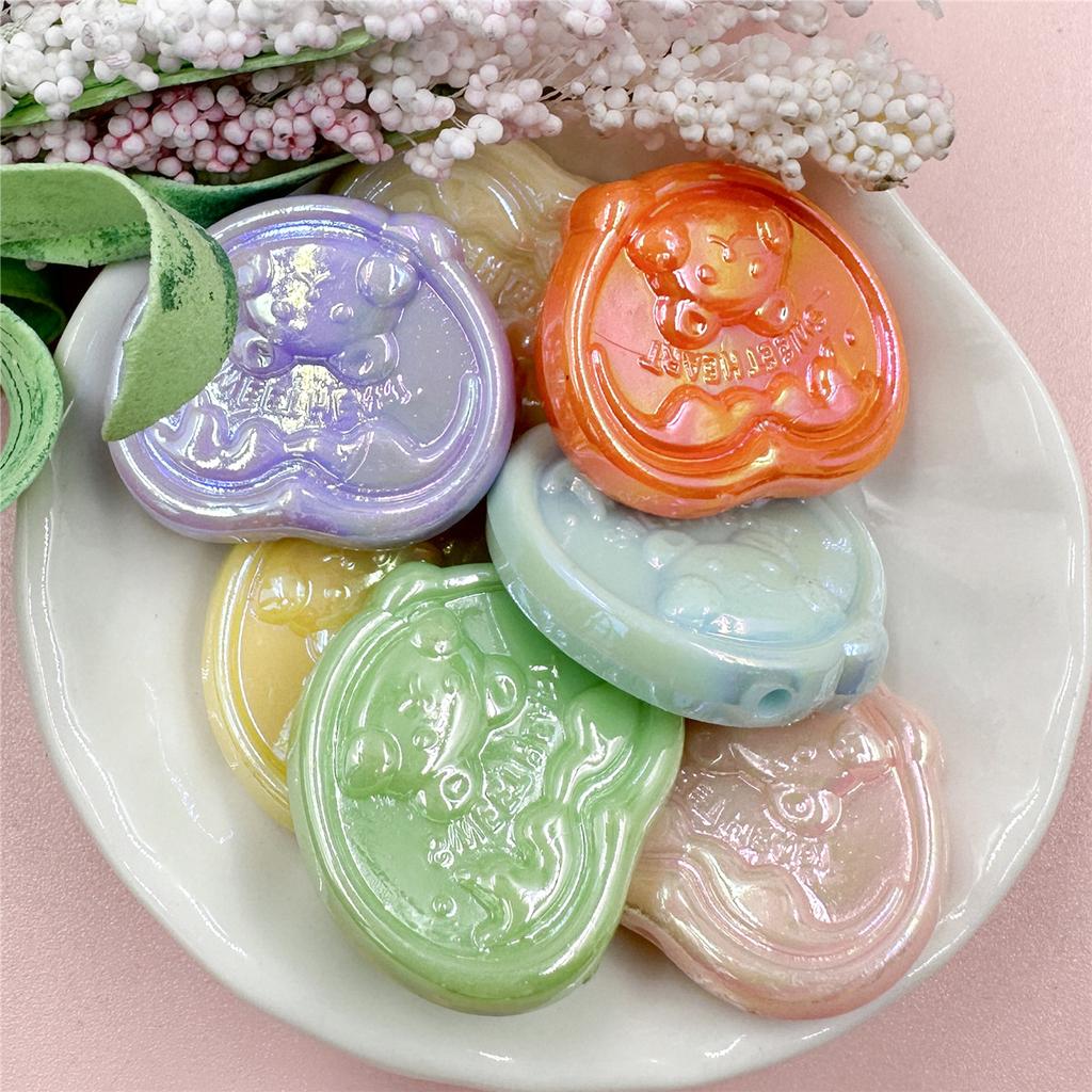 7pcs 24*28mm Acrylic UV Color Plating Love Heart Bear Loose Beads DIY Jewelry Accessories For Bracelet Earring Making