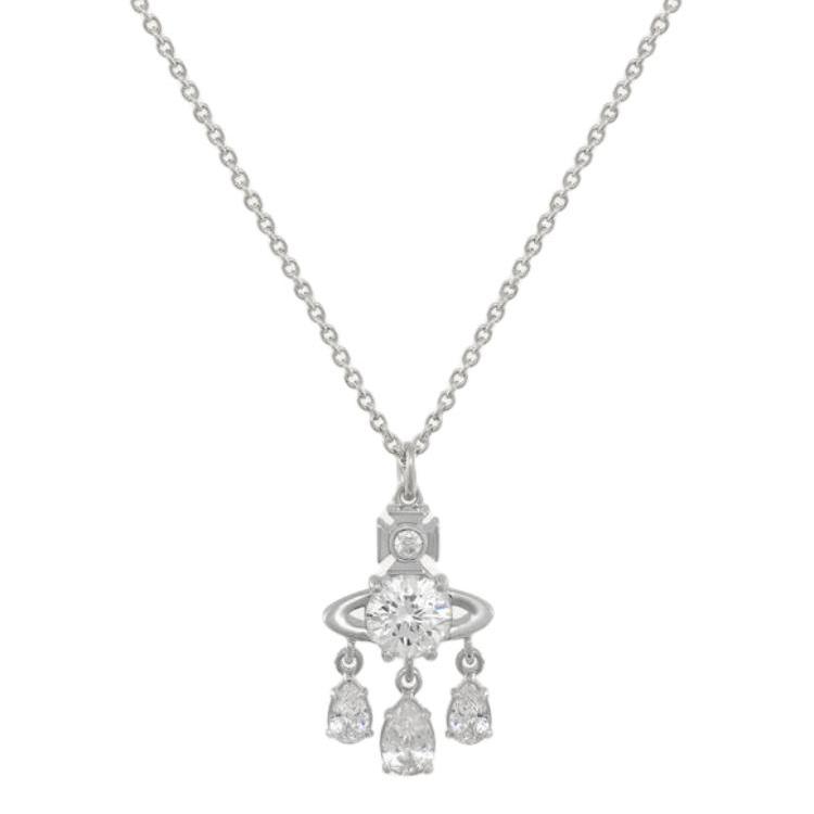 

Vivienne Westwood Joaquina Dreamcatcher Saturn Shape Three Diamond Pendant Necklace Women necklace Silver 630203F2-02P102 Box+Shopping Bag