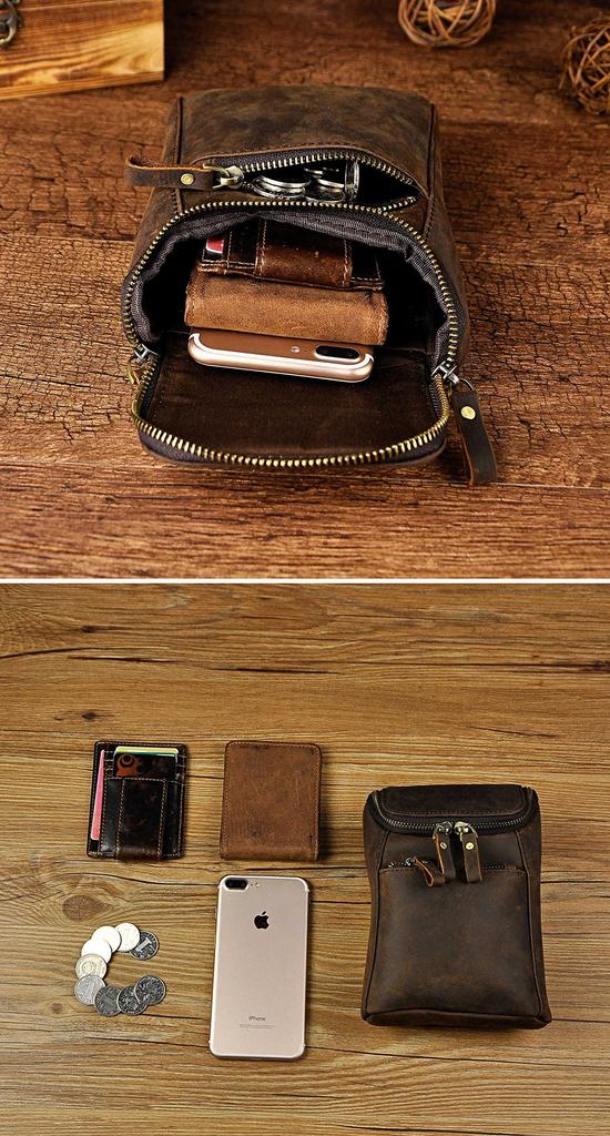 Echte Leder Kleine Umhängetasche, Schultertasche, Hüfttasche, Multifunktionale Tasche mit Handyfach, Hüftgurt-Tasche, Le'aokuu Herrentasche, Tasche, Klettverschluss