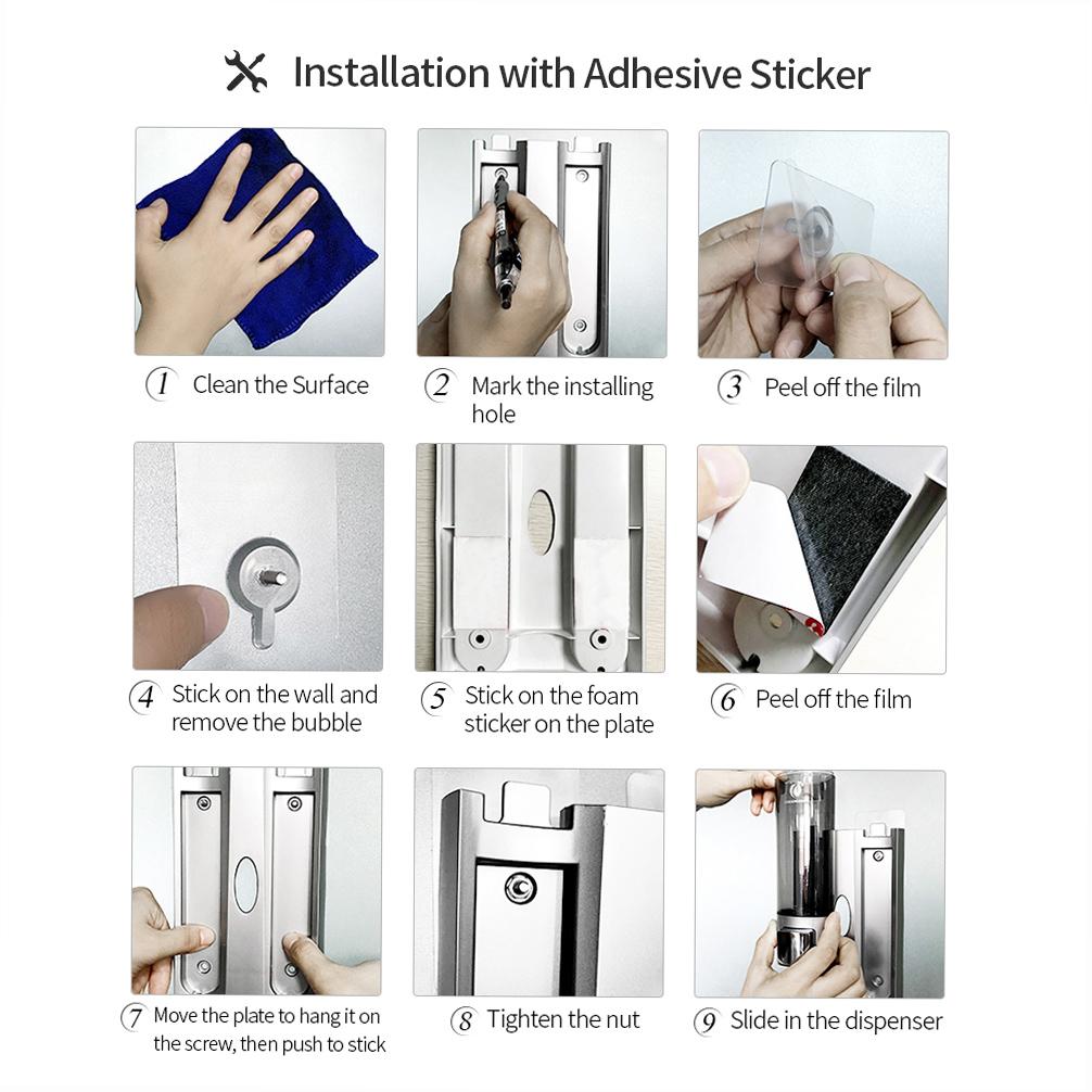 Manual Soap Dispensers with Double Sided Foam Tape Wall-mounted Three Chamber Shampoo Box Shampoo Shower Gel Liquid Soap Dispensers Rest Ro