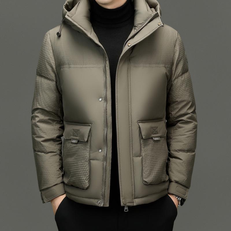 2024 Men's Korean-Style Warm Hooded Down Jacket - Solid Color, Versatile & Handsome for Winter