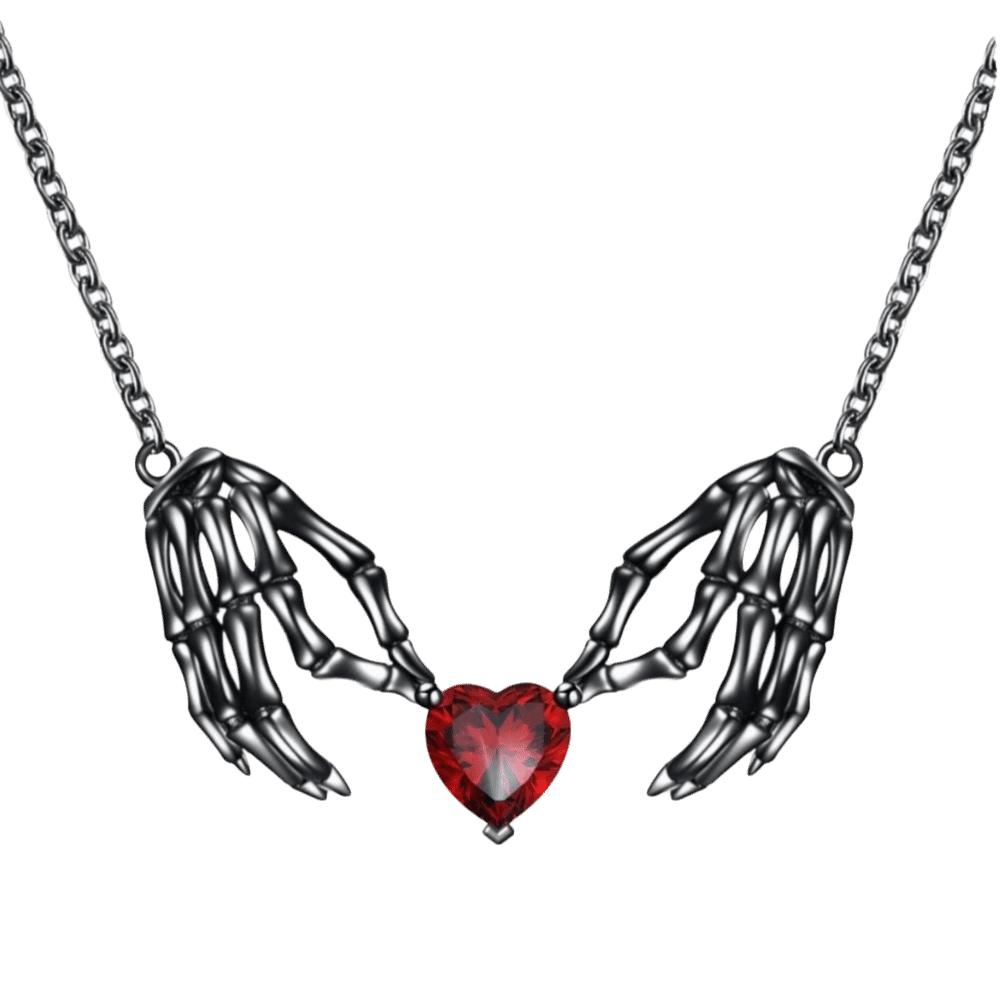 Zinc Zinc Alloy Bat Wings Pendant Necklace Red Rhinestone Halloween Heart Choker Gothic Clavicle Chain  Girls