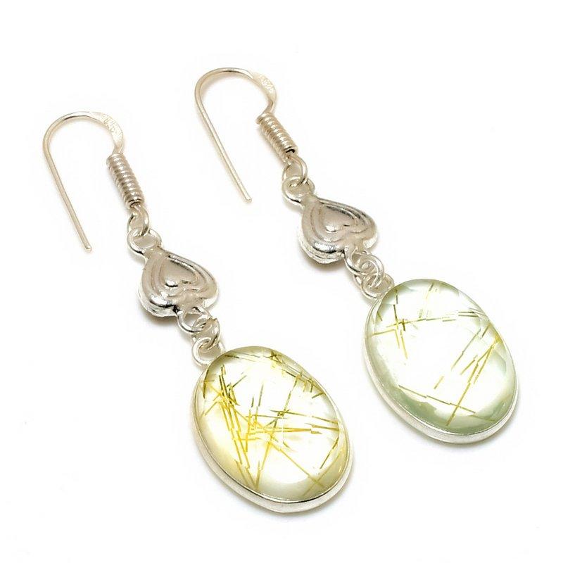 

Ювелирные серьги ручной работы с золотым рутилом 925 пробы, посеребренные, 2,00 дюйма