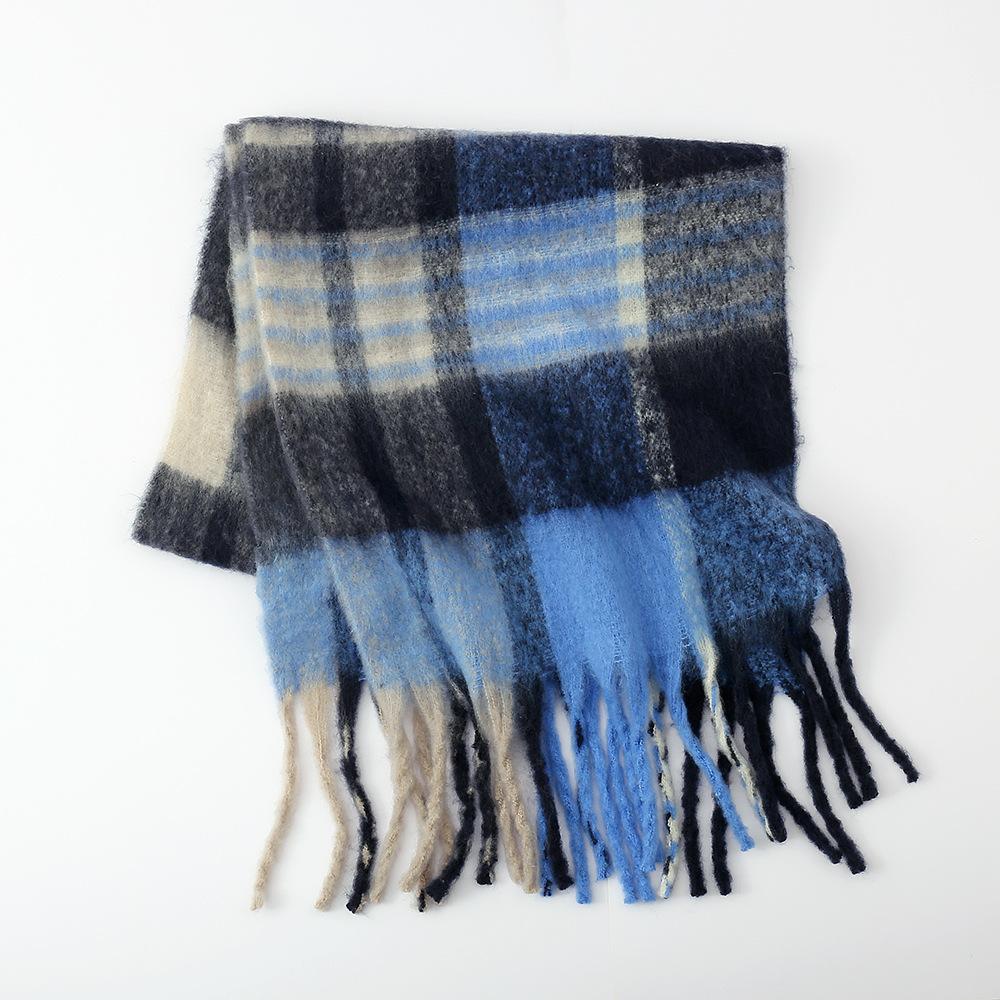 

New plaid scarf women s mohair autumn and winter warm men s and women s scarves синій