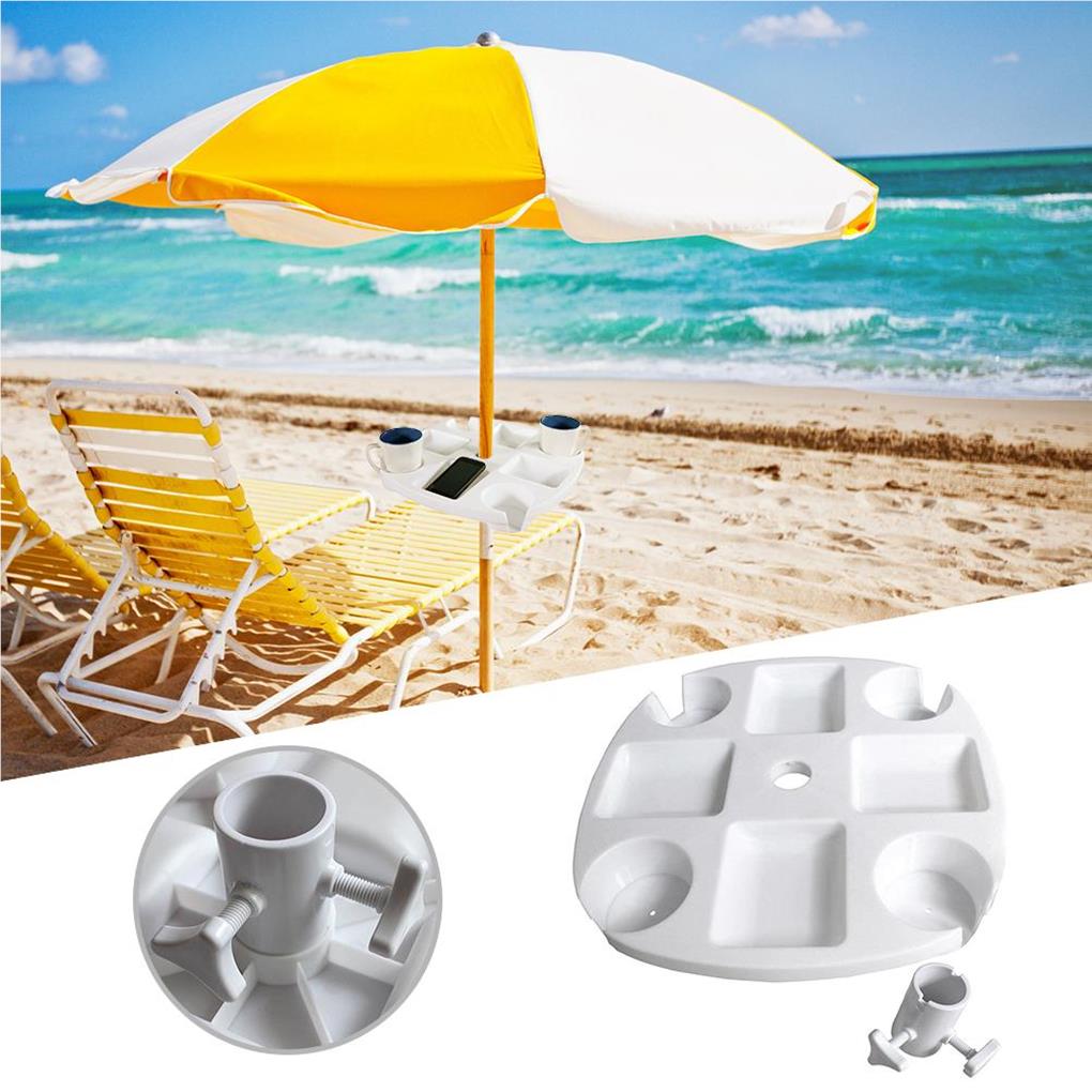 Outdoor Beach Umbrella Table Tray with 4 Cup Holders Sunglasses Drink Holder Towel Hats Hanging Hook for Garden Swimming Pool