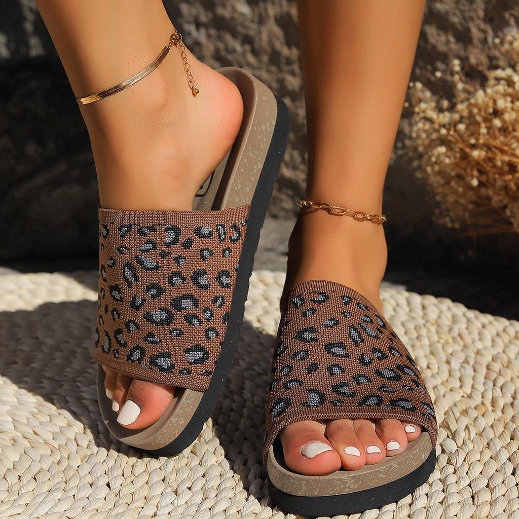 Fashion Fashion Plus Size 35 43 Color Block Round Head Thick Bottom Beach Slippers For Women New Summer 2025 Casual Footwear Leopard
