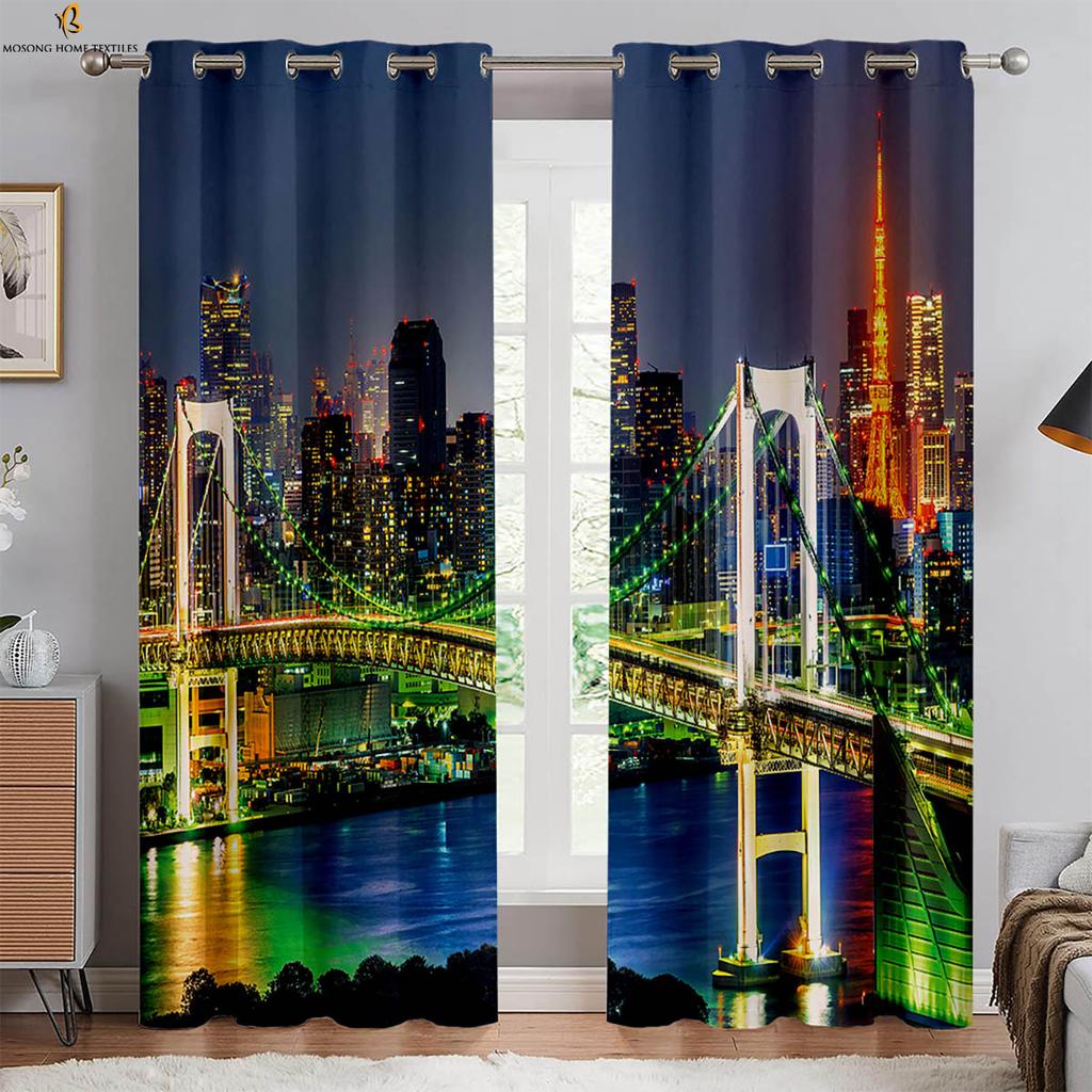 2-Pack City Building Gorgeous Night View 3d Printed Curtains Bedroom Living Room Study Kitchen Curtains Window Decoration