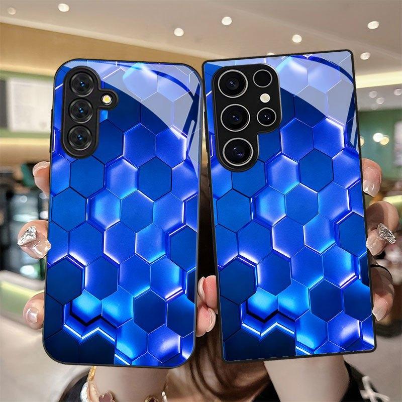 Samsung S26ULTRA Mobile Phone Case S25 Blue Hexagon S24 Tempered Glass A16 Protective Case A07
