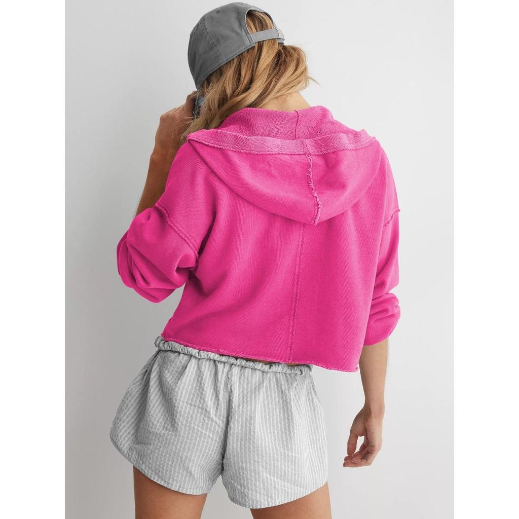 Modna Luźna i Trendy Bluza z Kapturem dla Kobiet na Wiosnę i Jesień, Damski Top z Dekoltem w Serek, Sweter z Długim Rękawem