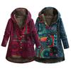 Winter New European American Women's Cotton Linen Printed Hoodie Warm Fleece Coat In Stock