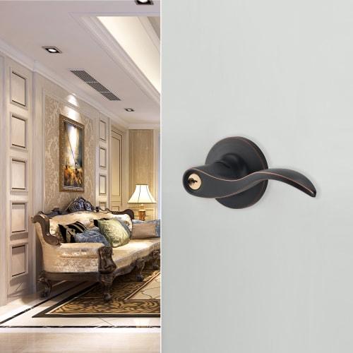 Kaifuan Lever Handle Lock for Entry Doors, Passageways, and Bathrooms (Key Included) (Right-Hand Drive) (805-K-R-ORB)
