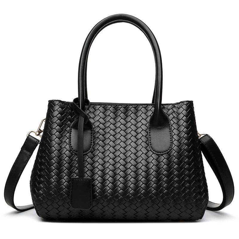 Damska torba na ramię crossbody z PU, pleciona, dużej pojemności