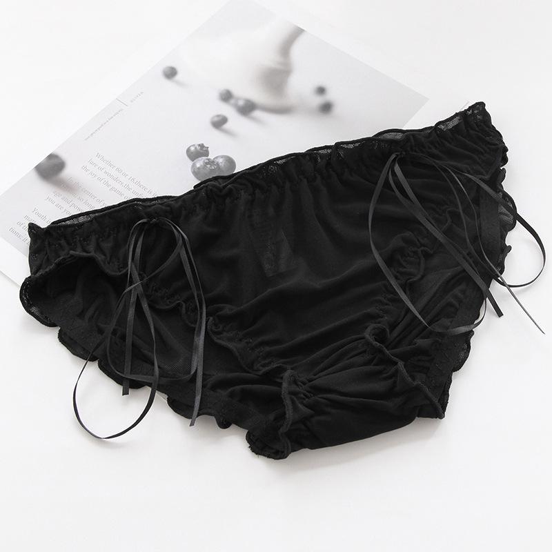 Black Women's Lace Mid-Waist Bow Mesh Panties - 620 Series