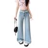 Comfortabele Lichte Kleur Kant Kant Jeans Vrouwen Hoge Taille Losse Wijde Pijp Micro-grote Broeken Kleine Mensen Broeken Jeans voor Vrouwen Lange Denim Broeken