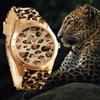 Luxusní hodinky Geneva s leopardím potiskem, quartzovým strojkem a řemínkem z nerezové oceli