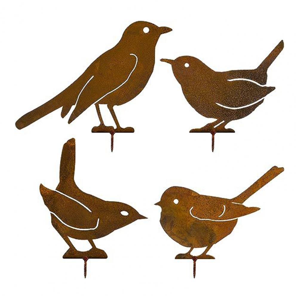 1/4/5Pcs Animal Garden Decor Metal Rusty Bird Silhouette Garden Decoration Chick Duck Squirrel Iron Art Stake Ornament