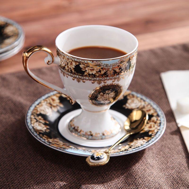 British Royal Bone China Coffee Cup and Saucer Set, Luxury Tea Cup Set for Espresso, Latte & Afternoon Tea A