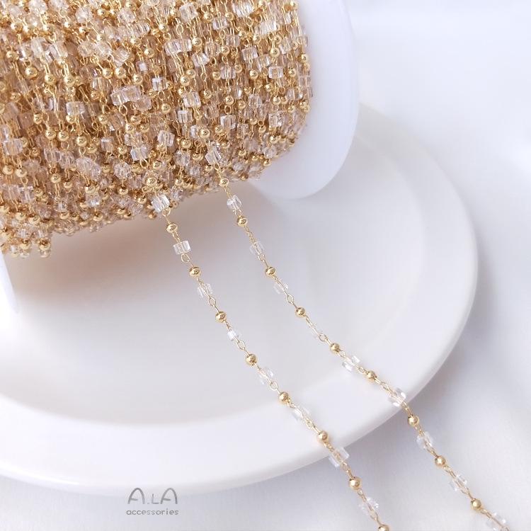 

Наполненный золотом 14 карат, ручной работы, кристальные квадратные бусины и цветная циркониевая цепочка для изготовления браслета или ожерелья своими руками