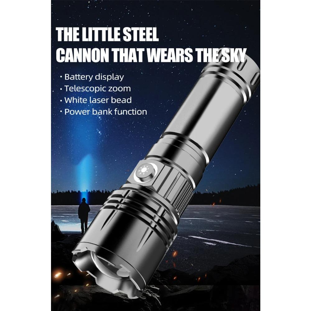 Hochleistungs-LED-Taschenlampe Typ-C Wiederaufladbar Zoom weißes Licht Tragbare Taschenlampe Outdoor Leistungsstarke Taschenlampe mit USB-Aufladung