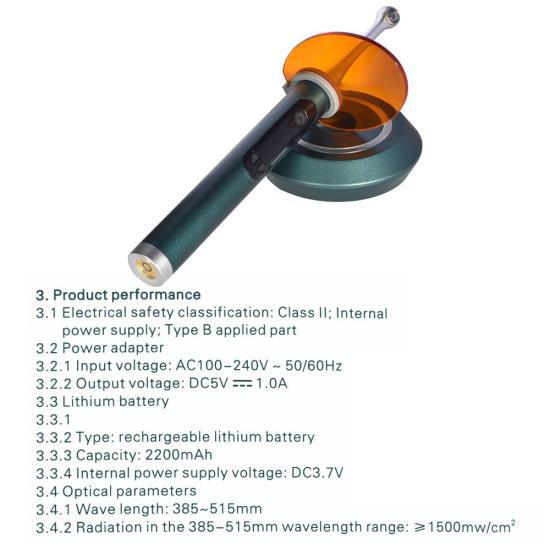 Získejte dokonale vyléčené zuby během několika sekund s bezdrátovým dentálním vytvrzovacím světlem – 4 režimy Výkon 2300 mw/cm2 a modrofialová technologie