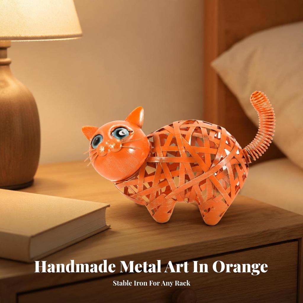 Cat Figurine with Woven Body Handmade Decoration Elegant for Desk, Collectors