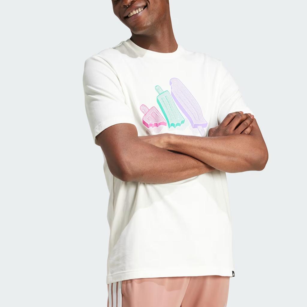 Adidas Sportswear Lounge Ice Graphic Fashion Round Neck Pullover Short Sleeve T-Shirt Men T-Shirt Off-White JJ4020